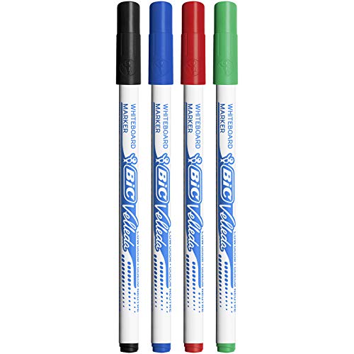 BIC Velleda - Estuche de 4 marcadores de pizarra blanca fino, color negro, azul, roja y verde