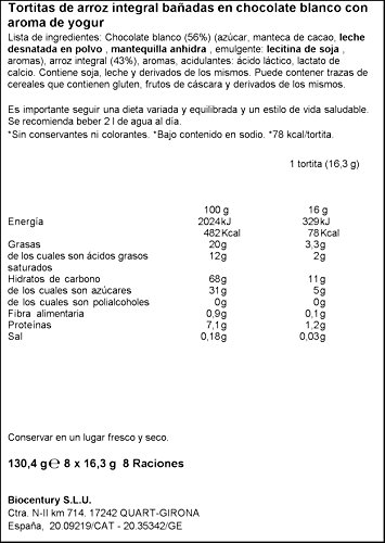 Bicentury - Tortitas De Arroz Integral Sabor Yogur Nackis - 8 tortitas - 130.4 g - [Pack de 7]