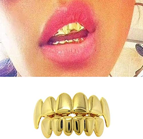 Big Bargain Store Joyas de hip-hop chapadas en oro aparatos ortopédicos con dientes brillantes en la parte superior e inferior Dientes de estilo hip-hop Rose gold
