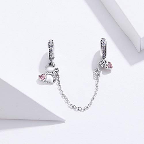 Bijoux - Cadena de seguridad con forma de corazón para mascotas y gatos, de plata de ley 925, para pulsera y pulsera