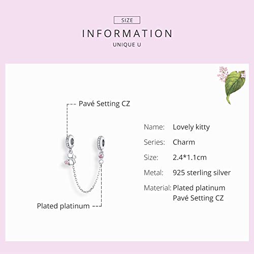 Bijoux - Cadena de seguridad con forma de corazón para mascotas y gatos, de plata de ley 925, para pulsera y pulsera