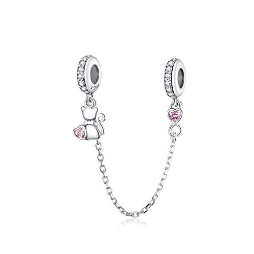 Bijoux - Cadena de seguridad con forma de corazón para mascotas y gatos, de plata de ley 925, para pulsera y pulsera