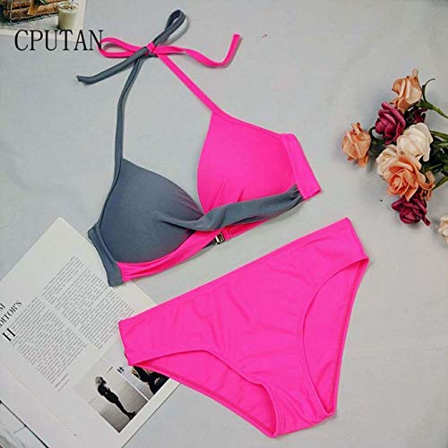 Bikini Push Up Women Swimsuit Set Halter Cross Bathing Suit Solid Plus Size Two Piece Maillot de Bain Brazilian Femme XXXL Sky Blue M