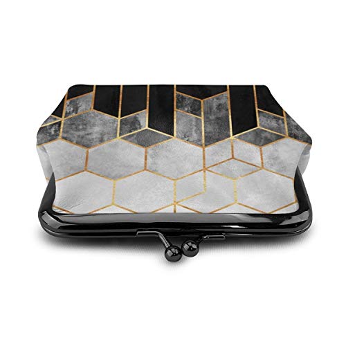 Bilbao Hexágonos Monedero Cuero Cambio Monedero Beso Cierre Mini Cosméticos Bolsas de Maquillaje para Mujeres y Niñas