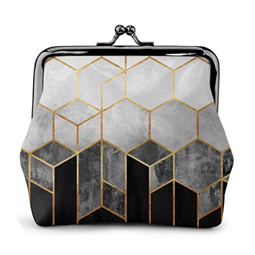 Bilbao Hexágonos Monedero Cuero Cambio Monedero Beso Cierre Mini Cosméticos Bolsas de Maquillaje para Mujeres y Niñas