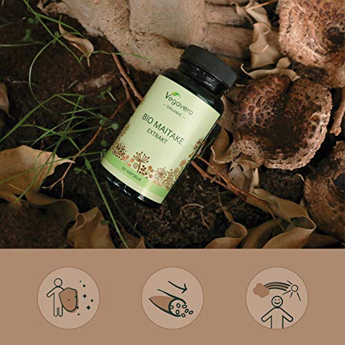 BIO Maitake Vegavero® | La dosis más alta 7500 mg | 50% de Polisacáridos | Sin Aditivos | Testado | Sistema Inmunológico + Estrés & Ansiedad + Adaptógeno | 60 Cápsulas | TCM