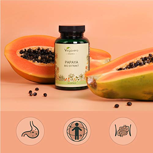 BIO Papaya Vegavero® | Alta Dosis 1400mg | Calidad Española | Sin Aditivos | Estreñimiento + Digestión + Gases | Fuente de Papaína & Vitamina C | 120 Cápsulas