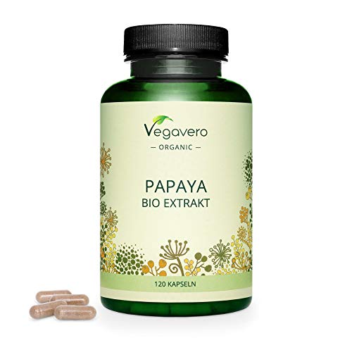 BIO Papaya Vegavero® | Alta Dosis 1400mg | Calidad Española | Sin Aditivos | Estreñimiento + Digestión + Gases | Fuente de Papaína & Vitamina C | 120 Cápsulas