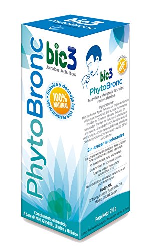 Bio3 Phytobronc - Jarabe Balsámico Adultos Natural - Suaviza y despeja las vías respiratorias - Sin Azúcar - con MIEL - 100% NATURAL - 210gr