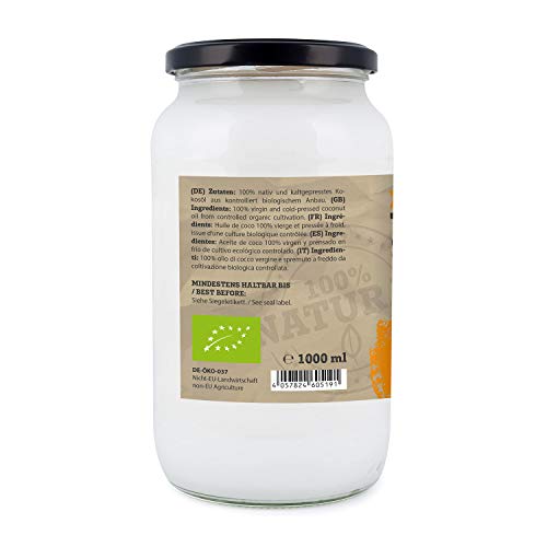 Bio4Fit Aceite De Coco, Nativo, 1 Paquete (1 X 1000 ml) En Un Vaso, 1000 ml