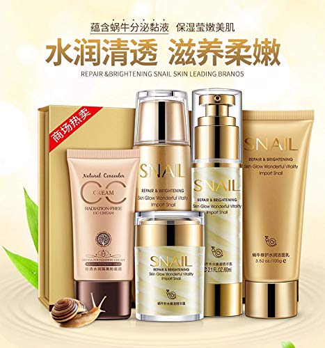 Bioaqua caracol reposición de agua 5pcs conjunto de reparación Shuirun cosméticos conjunto hidratante cuidado facial