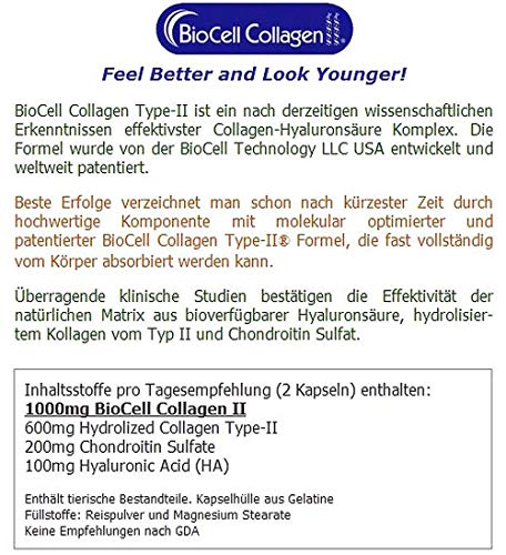 Biocell Collagen® o Collagen Express en cápsulas (con colágeno-II, ácido hialurónico, vitamina C y manganeso) 1000 mg de colágeno / día para la piel, el cabello y las articulaciones con NP-Vital (120 Biocell Collagen® cápsulas)