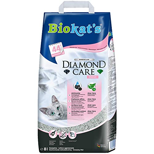 Biokat's Diamond Care Fresh, arena para gatos con fragancia – Arena aglomerante para gatos: de alta calidad, con carbón activo y aloe vera – 1 bolsa de papel (1 x 8 l)