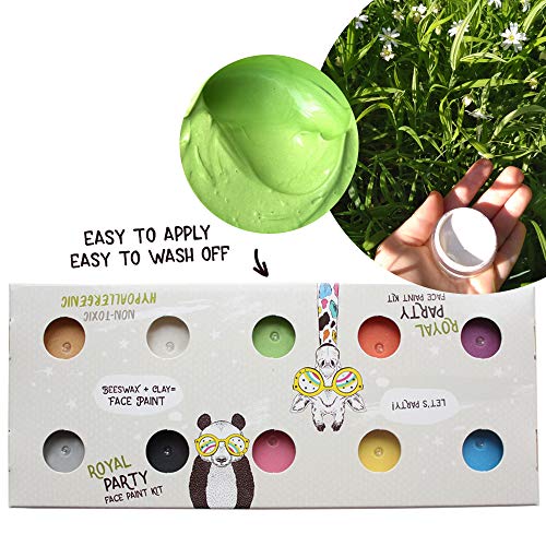 BioKidd Kit de Pintura Facial para Niños para Pieles Sensibles No Tóxicas, Set de Pinturas Faciales Corporales Naturales Ecologicas al Agua - Halloween Royal Party, 10 Colores para Pintar la Cara