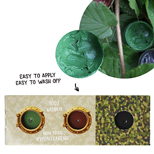BioKidd Pinturas Cara Naturales de Camuflaje para Pieles Sensibles No Tóxicas - Set de Pinturas Facial - para la Caza del Maquillaje Formación Militar - 3 Colores (Verde, Marrón, Negro)