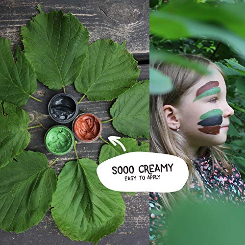 BioKidd Pinturas Cara Naturales de Camuflaje para Pieles Sensibles No Tóxicas - Set de Pinturas Facial - para la Caza del Maquillaje Formación Militar - 3 Colores (Verde, Marrón, Negro)