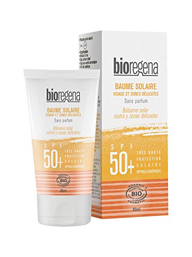 BIOREGENA - Bálsamo solar BIO, factor de protección 50+, rostro y zonas delicadas, tubo 40 ml.