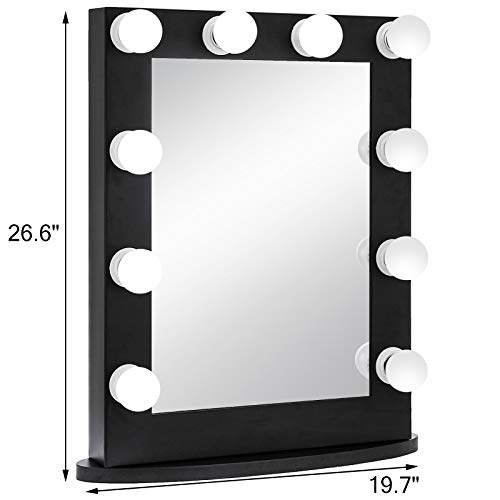 Bisujerro Espejo de Maquillaje con Luz 65x50cm Espejo de Maquillaje con 12 Luces Led Espejo para Maquillaje con Estilo de Hollywood Led Vanity Makeup Mirror (65x50cm 12 Luces Negro)