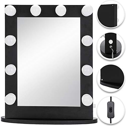 Bisujerro Espejo de Maquillaje con Luz 65x50cm Espejo de Maquillaje con 12 Luces Led Espejo para Maquillaje con Estilo de Hollywood Led Vanity Makeup Mirror (65x50cm 12 Luces Negro)