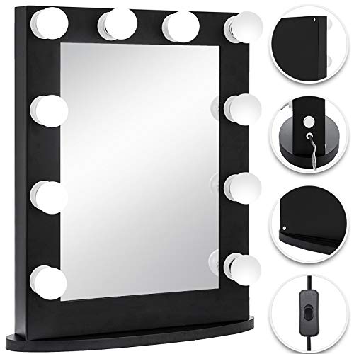 Bisujerro Espejo de Maquillaje con Luz 65x50cm Espejo de Maquillaje con 12 Luces Led Espejo para Maquillaje con Estilo de Hollywood Led Vanity Makeup Mirror (65x50cm 12 Luces Negro)