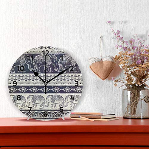 Bit Elephant Mandala estilo redondo de pared silencioso, no hace tictac, con gran diseño de números arábigos para el hogar, cocina, sala de estar, dormitorio, cuarto de baño u oficina