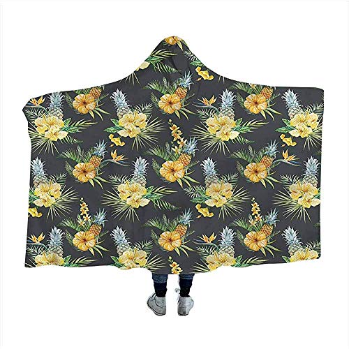 Biubiu-Shop Hawaii Cloak Manta con Capucha Tropic Flower Design Sherpa Fleece Throw Mantas portátiles Sudadera con Capucha Capa 60x50 Pulgadas