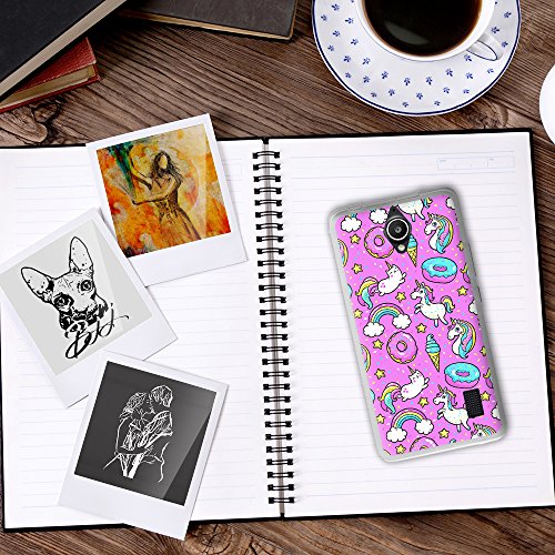 BJJ SHOP Funda Transparente para [ Huawei Y635 ], Carcasa de Silicona Flexible TPU, diseño: Unicornio Arcoiris Donut Fondo Rosa