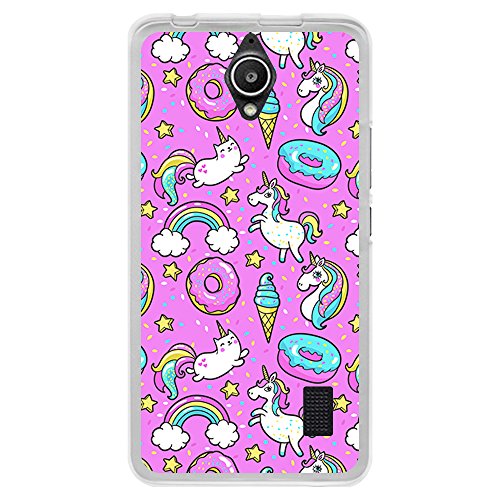 BJJ SHOP Funda Transparente para [ Huawei Y635 ], Carcasa de Silicona Flexible TPU, diseño: Unicornio Arcoiris Donut Fondo Rosa