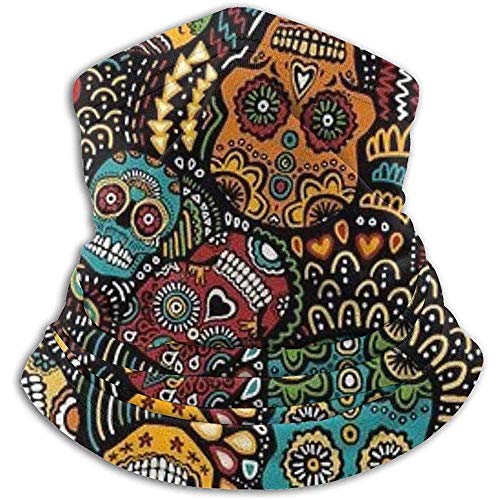 Bklzzjc Calaveras de azúcar mexicanas Calentador de Cuello de vellón Atrapador de Calor Tubo de Polaina de Cuello a Prueba de Sol Media máscara de pasamontañas elástico Suave
