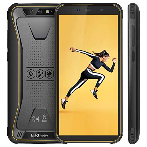 【Blackview Oficial】 BV5500 (2020) Móvil Libre Resistente IP68 Impermeable Robusto de 5.5" (13.9cm, 18:9), 2GB/16GB, Android 8.1, Doble Cámara 8MP+5MP, 4400mAh Batería SIM Doble Smartphone- Amarillo