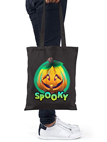 BLAK TEE Cute Halloween Pumpkin Acting Spooky Rich Colours Organic Cotton Reusable Shopping Bag Black