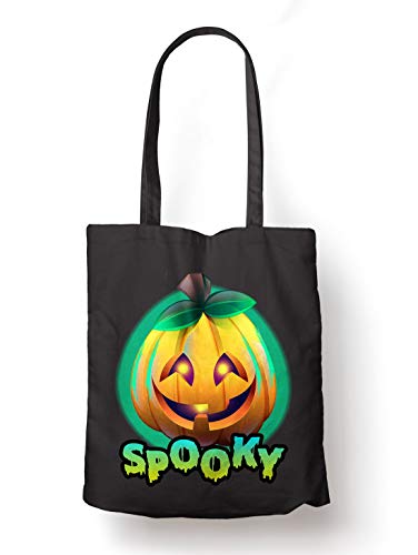 BLAK TEE Cute Halloween Pumpkin Acting Spooky Rich Colours Organic Cotton Reusable Shopping Bag Black