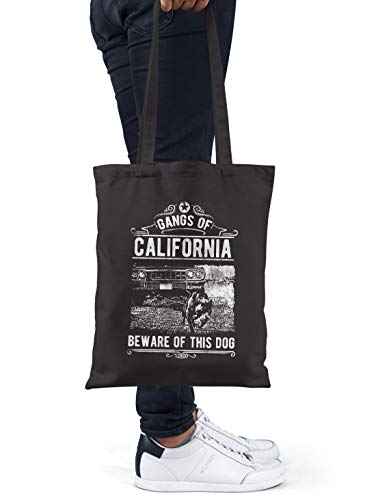 BLAK TEE Gangs of California Beware of This Dog It Might Bite You Slogan Organic Cotton Reusable Shopping Bag Black