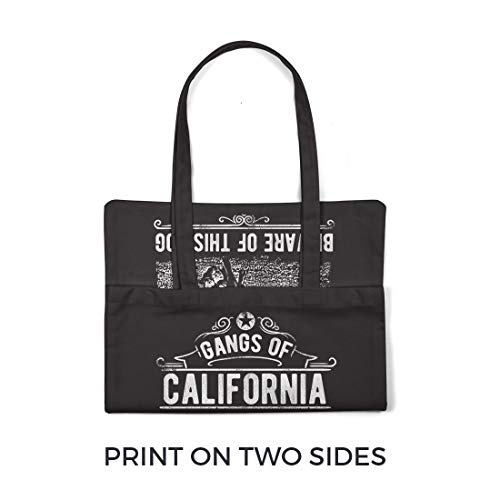 BLAK TEE Gangs of California Beware of This Dog It Might Bite You Slogan Organic Cotton Reusable Shopping Bag Black