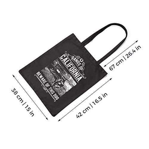 BLAK TEE Gangs of California Beware of This Dog It Might Bite You Slogan Organic Cotton Reusable Shopping Bag Black
