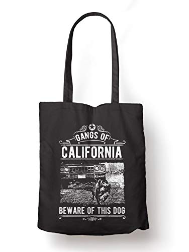 BLAK TEE Gangs of California Beware of This Dog It Might Bite You Slogan Organic Cotton Reusable Shopping Bag Black