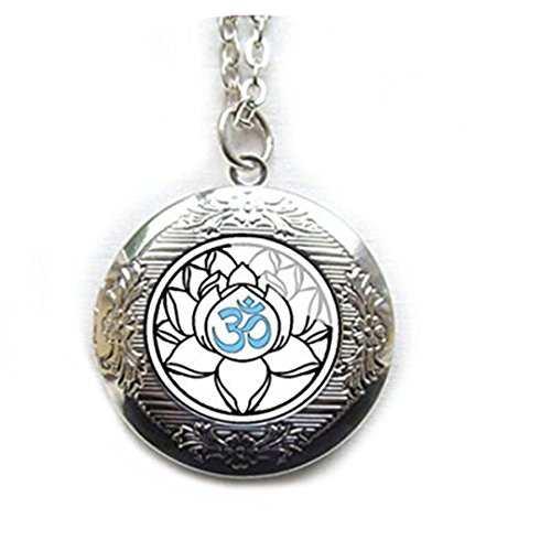 Blanco Camafeo De flor De loto Yoga joyería, Plata colgante sagrado Om de loto flores, camafeo, Boho Joyería India, Hinduismo, nenúfares Bodhi