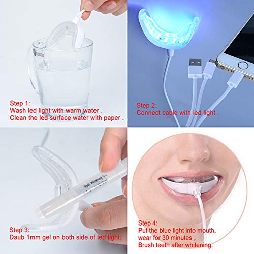 Blanqueamiento de dientes,Kit de Blanqueamiento Dental,Blanqueador Dental,1 Bandeja de Luz LED, Adaptadores para iPhone, Android y USB