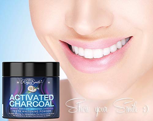 Blanqueamiento dental de Carbón Activado 100% Natural y puro | 60 g de Carbón Activo en polvo | Refresca el aliento | Activated charcoal de RAY OF SMILE Premium Line