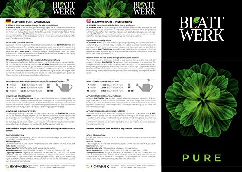 BLATTWERK Pure - 1.000ml: fertilizante 100% orgánico y vegano, completos nutrientes líquidos de hierbas, para plantas de interior y jardín, con aminoácidos, ácidos lácticos, azúcares y minerales.