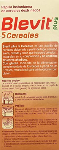 Blevit Plus 5 Cereales para bebé, 1 unidad 600 gr. A partir de los 5 meses.