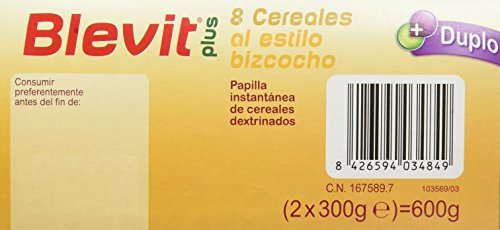 Blevit Plus Duplo 8 Cereales Al Estilo Bizcocho, 1 unidad 600 gr. A partir de los 5 meses.