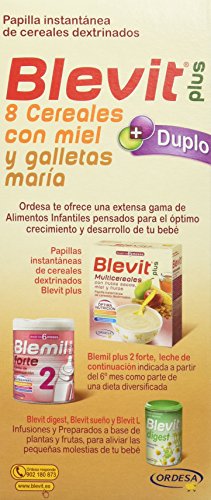 Blevit Plus Duplo 8 Cereales con Miel y Galletas María, 1 unidad 600 gr. A  partir de los 5 meses.