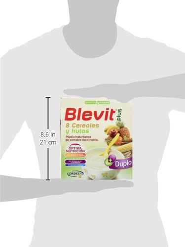 Blevit Plus Duplo 8 Cereales y Frutas, 1 unidad 600 gr. A partir de los 5 meses, contiene gluten.