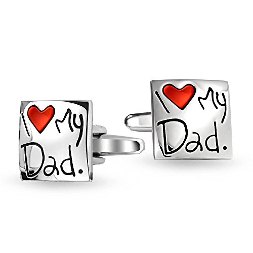 Bling Jewelry Me Encanta Mi Papá Corazón Rojo Cuadrado Manguito Enlace Hombre Camiseta Geme Padre Papá Latón Chapadoacero Esmaltado