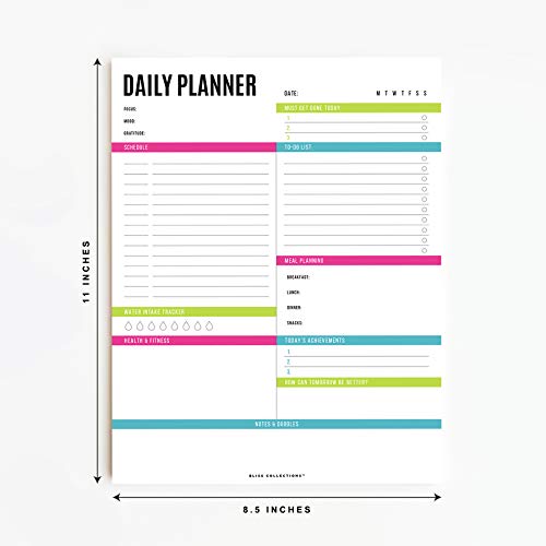 Bliss Collections - Planificador diario, 50 hojas sin fechas, calendario diario, planificador de tareas, lista de tareas, organizador de programación de productividad, 8.5 x 11 cm