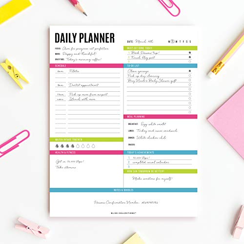 Bliss Collections - Planificador diario, 50 hojas sin fechas, calendario diario, planificador de tareas, lista de tareas, organizador de programación de productividad, 8.5 x 11 cm