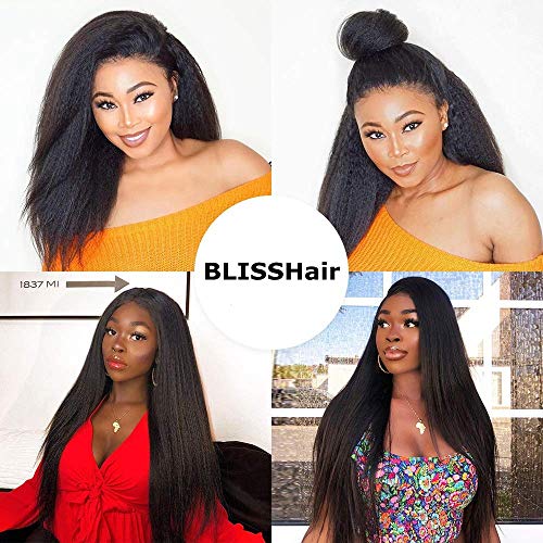 BLISSHAIR Yaki Kinky Straight Wig italiano cabello 3 cabello humano rizado tejer para mujeres negras, sin procesar extensiones de cabello virgen pelo natural con pelo de bebé 14" 14" 14" (35.56cm)