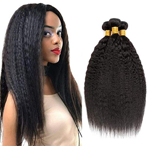 BLISSHAIR Yaki Kinky Straight Wig italiano cabello 3 cabello humano rizado tejer para mujeres negras, sin procesar extensiones de cabello virgen pelo natural con pelo de bebé 14" 14" 14" (35.56cm)