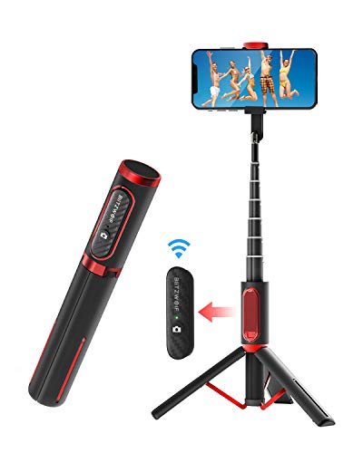 BlitzWolf Palo Selfie Trípode con Control Remoto Bluetooth, Selfie Stick Extensible de Aluminio para iPhone XS MAX/XR/XS/X/8/8P/7/7P/6, Galaxy S10/S9/S8, Android, Huawei, Xiaomi y etc.